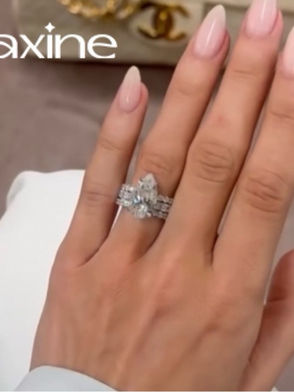 Silver-Tone Clear Crystal Engagement & Wedding Ring Set